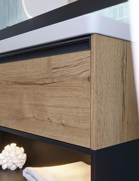 Dansani Luna Classic 120 møbelsæt m/Larghetto vask og integrerede greb - Natur eg/sort