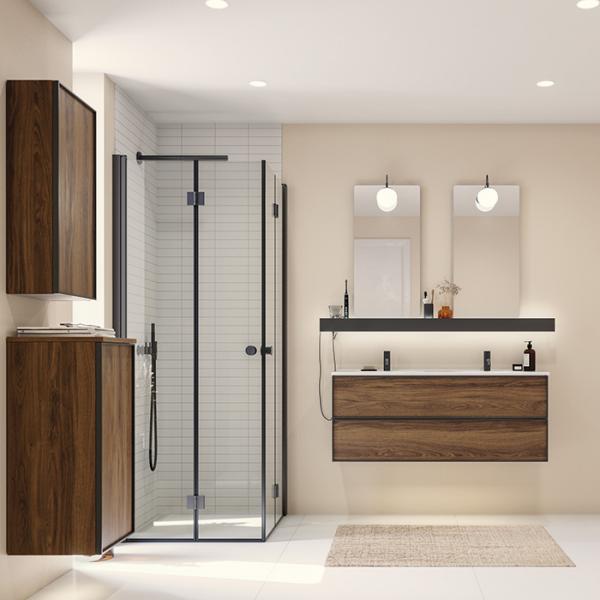 Dansani Luna Urban 120 møbelsæt m/Kantate dobbeltvask og skuffer - Brun eg/sort ramme