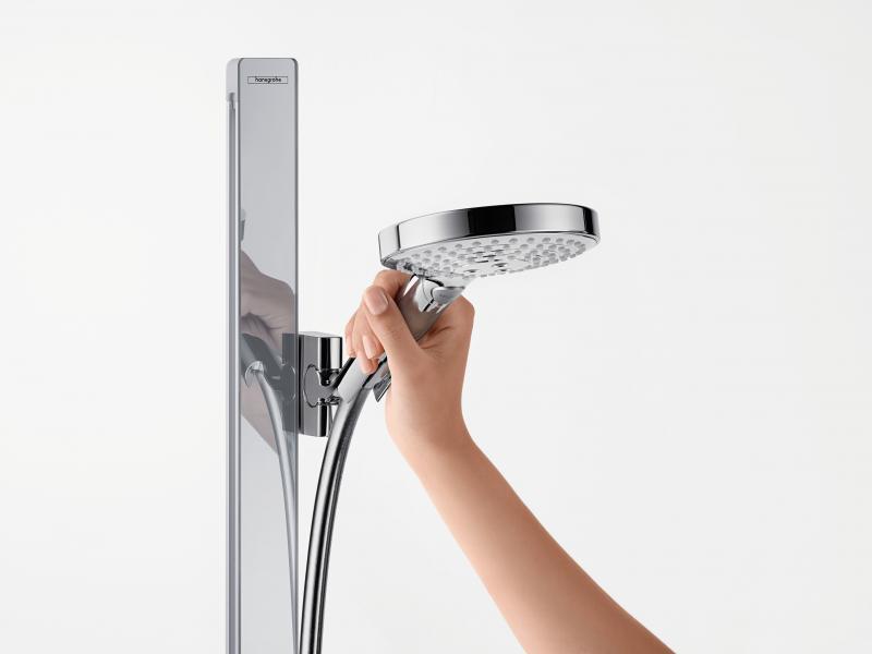 hansgrohe Raindance Select S Brusersæt 120 3jet m/bruserstang 90 cm og sæbeskål - Hvid/krom