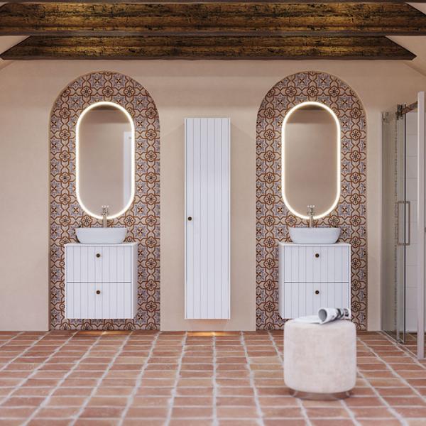 Dansani Luna Vintage 60 møbelsæt m/Stadium vask, buet og rillet front - Hvid mat Dansani Luna Vintage 60 møbelsæt m/Stadium vask, buet og rillet front - Hvid mat