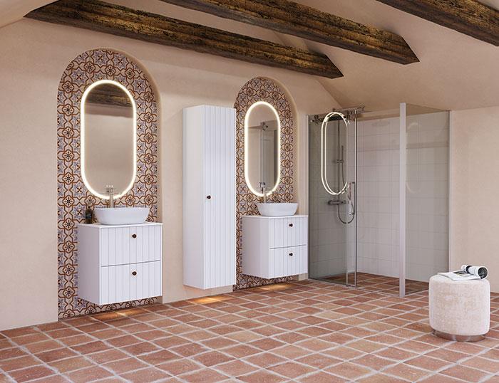 Dansani Luna Vintage 60 møbelsæt m/Stadium vask, buet og rillet front - Hvid mat Dansani Luna Vintage 60 møbelsæt m/Stadium vask, buet og rillet front - Hvid mat