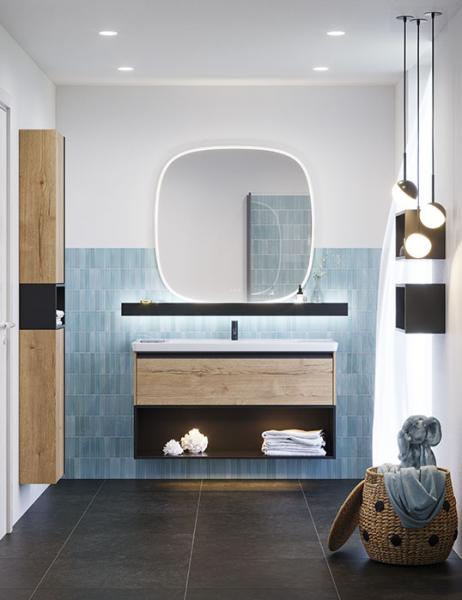 Dansani Luna Classic 120 møbelsæt m/Larghetto vask og integrerede greb - Natur eg/sort